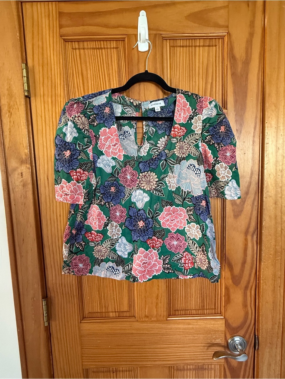 Evereve Floral Green Puff-Sleeve Top